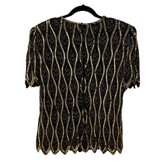 STENAY TOP VINTAGE BEADED SEQUINS SILK ART TO WEAR SCALLOPED SIZE L EMBELLISHED - Picture 2 of 11